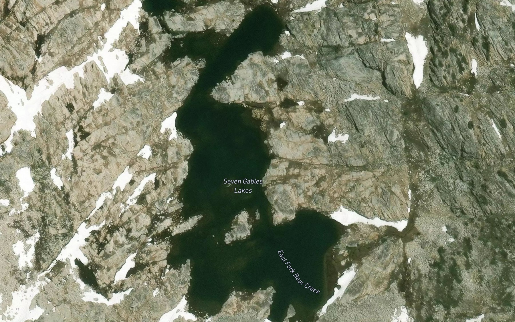 Satellite map of the Seven Gables Lakes
