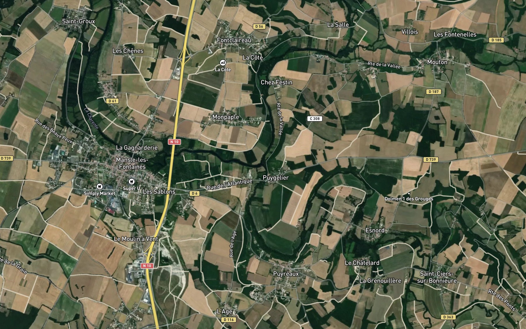 Satellite map of the Bonnieure