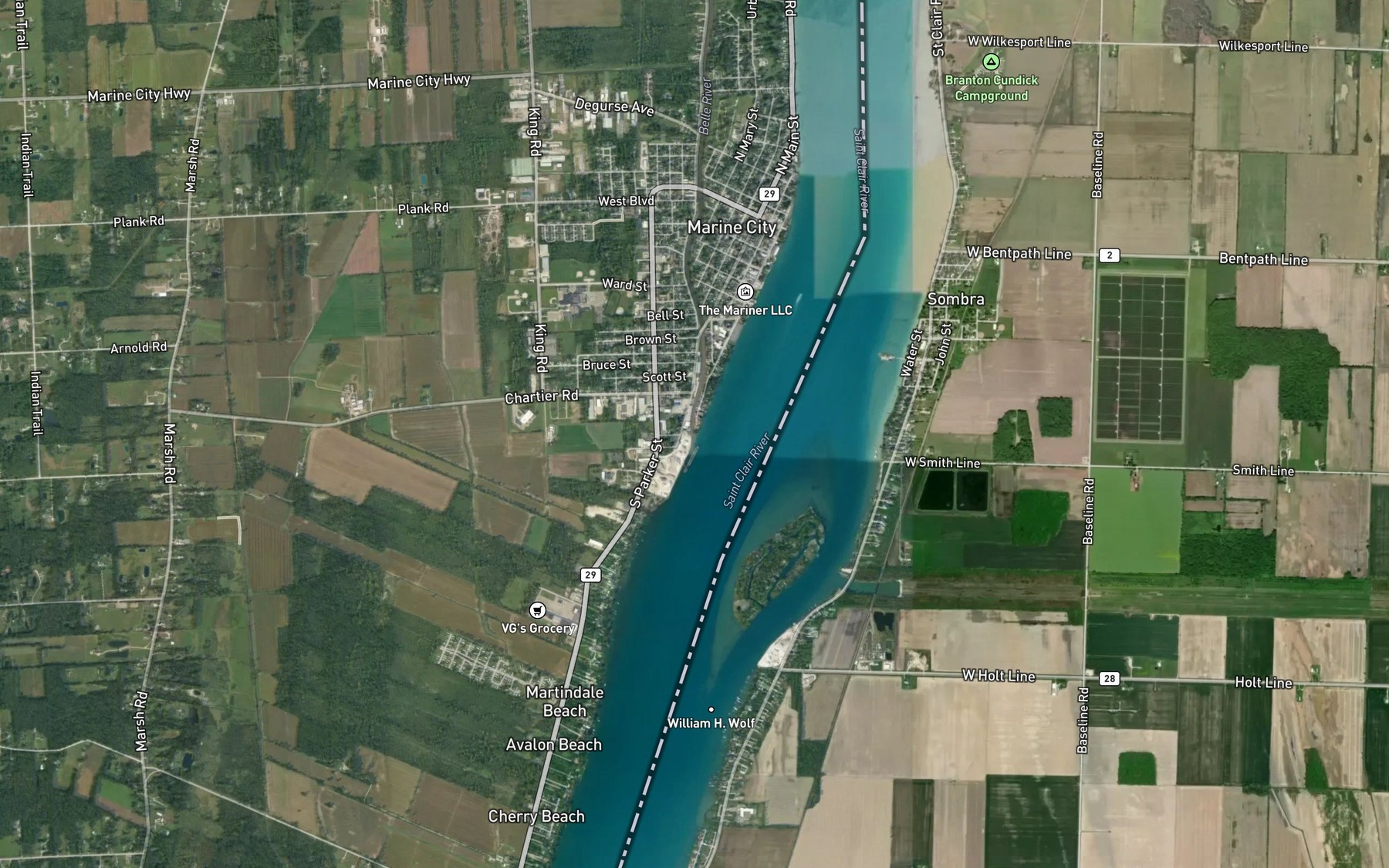 Satellite map of the Belle River