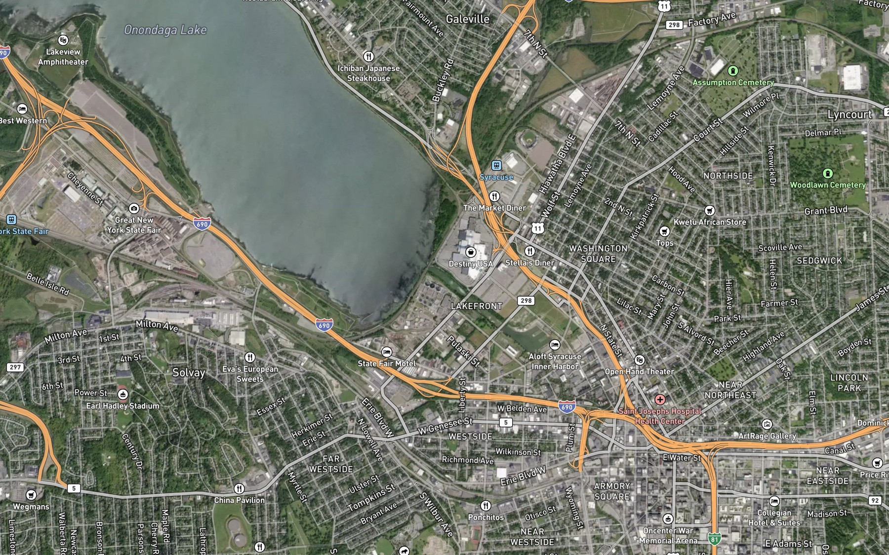 Satellite map of the Onondaga Creek