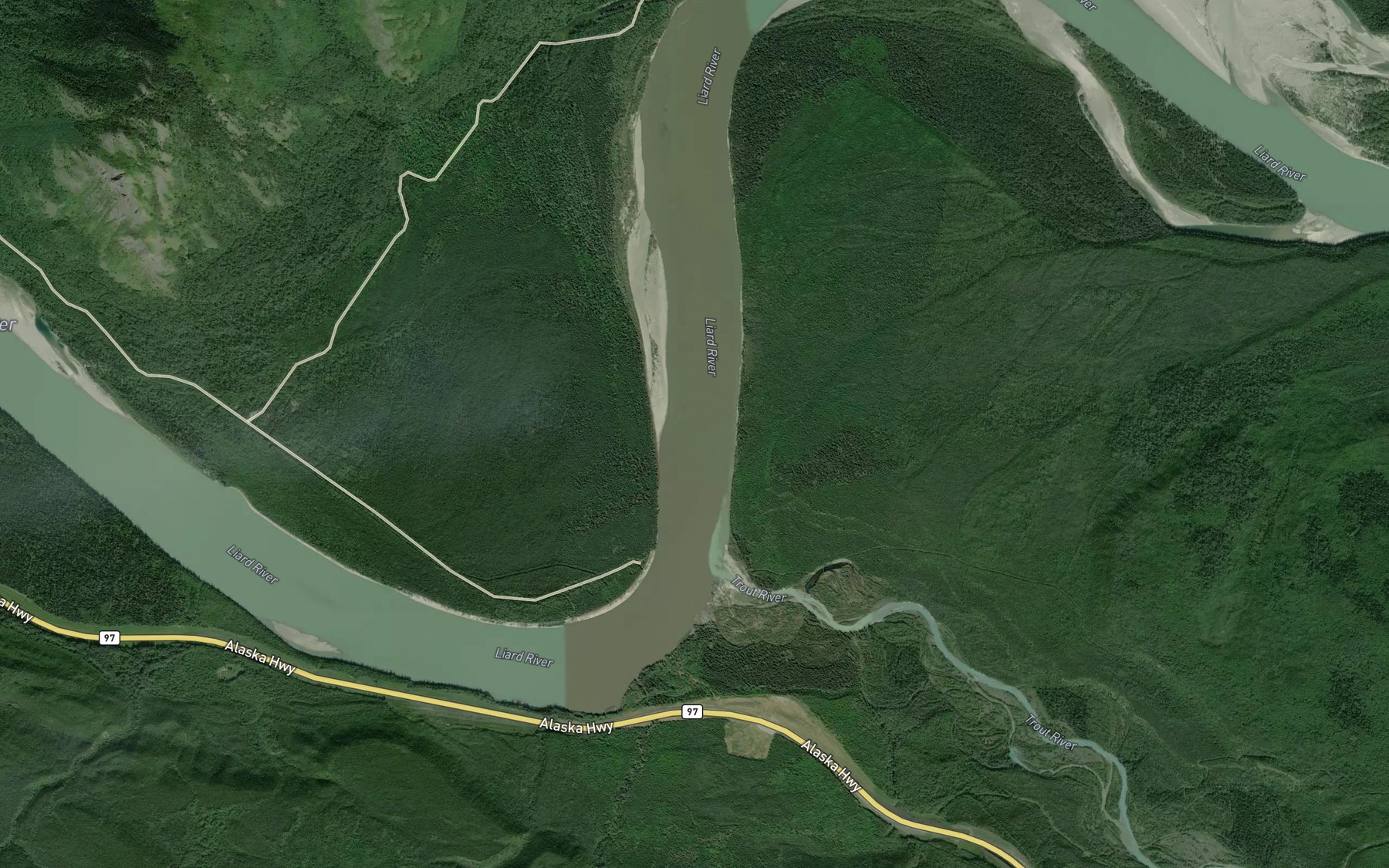 Satellite map of the Trout River