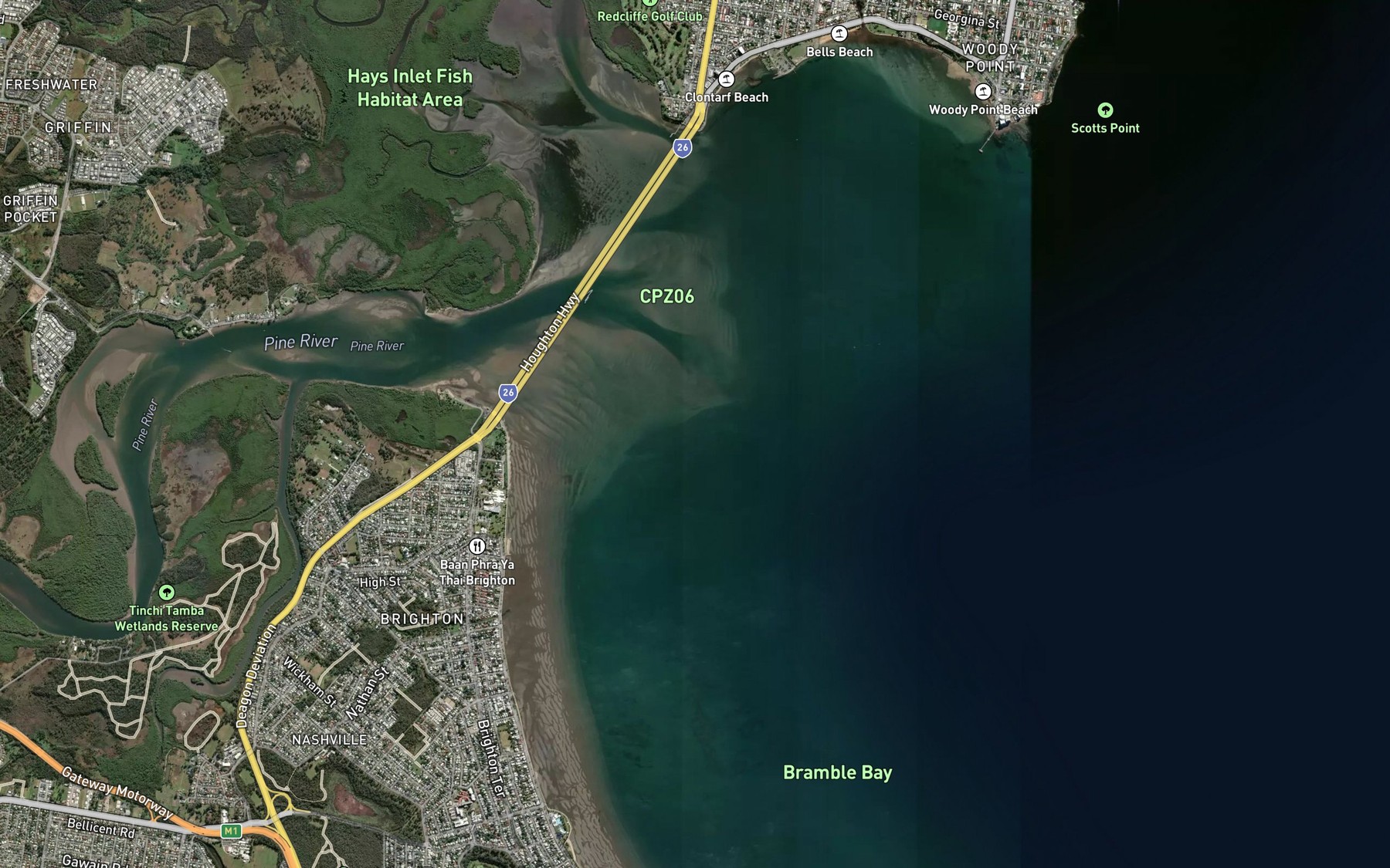 Satellite map of the Bramble Bay