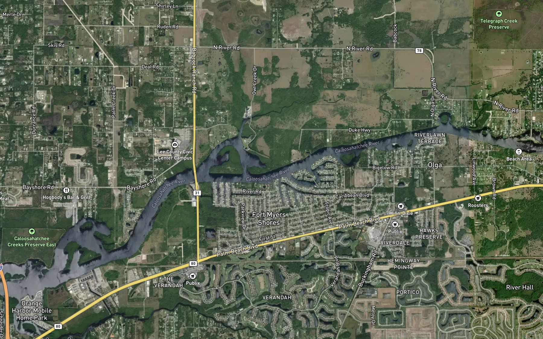 Satellite map of the Trout Creek