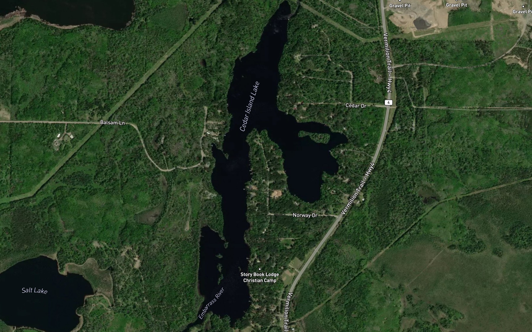 Satellite map of the Cedar Island Lake