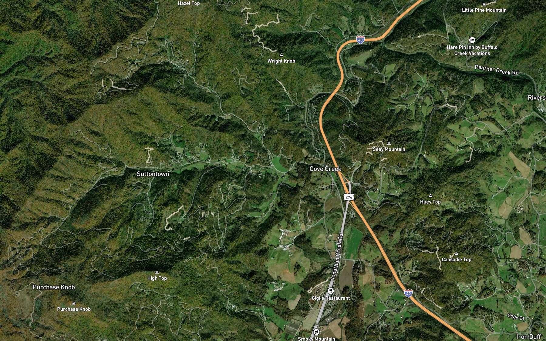 Satellite map of the Right Fork Cove Creek