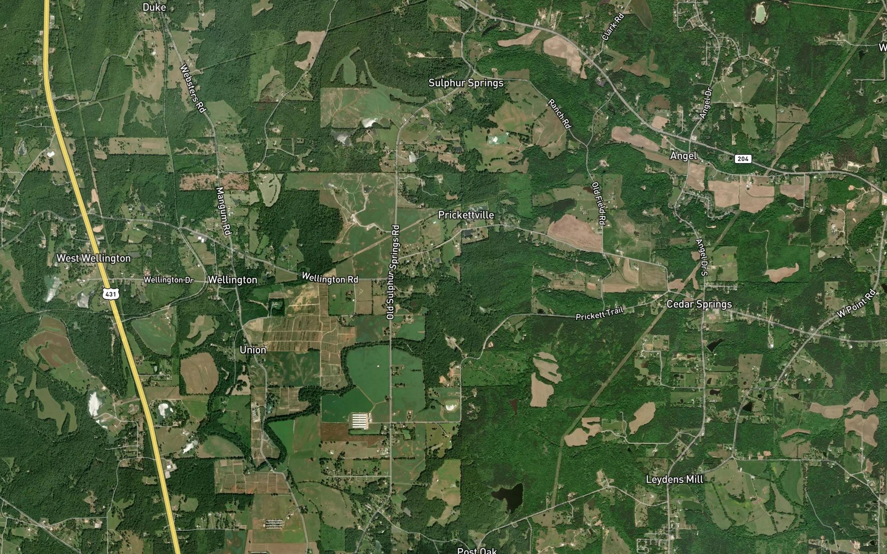 Satellite map of the Sulphur Springs Creek