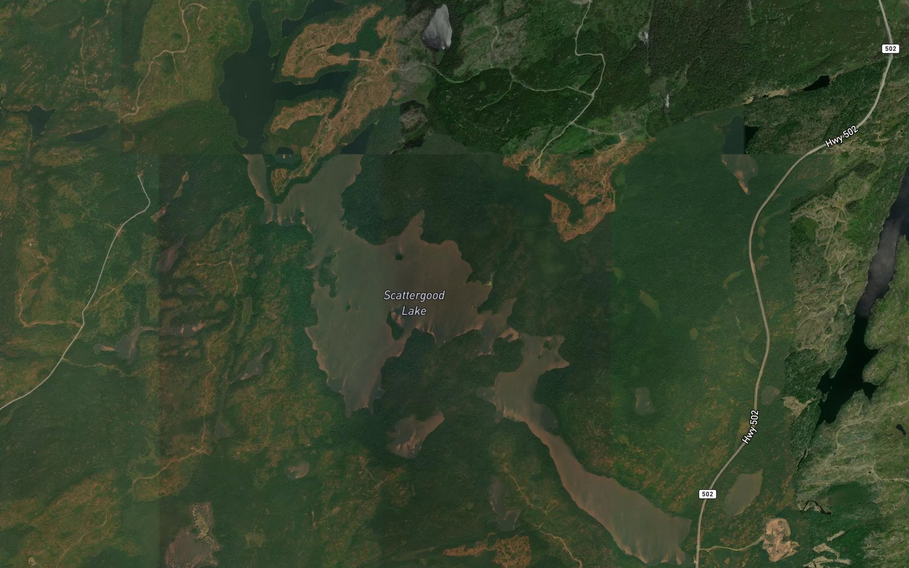 Satellite map of the Scattergood Lake