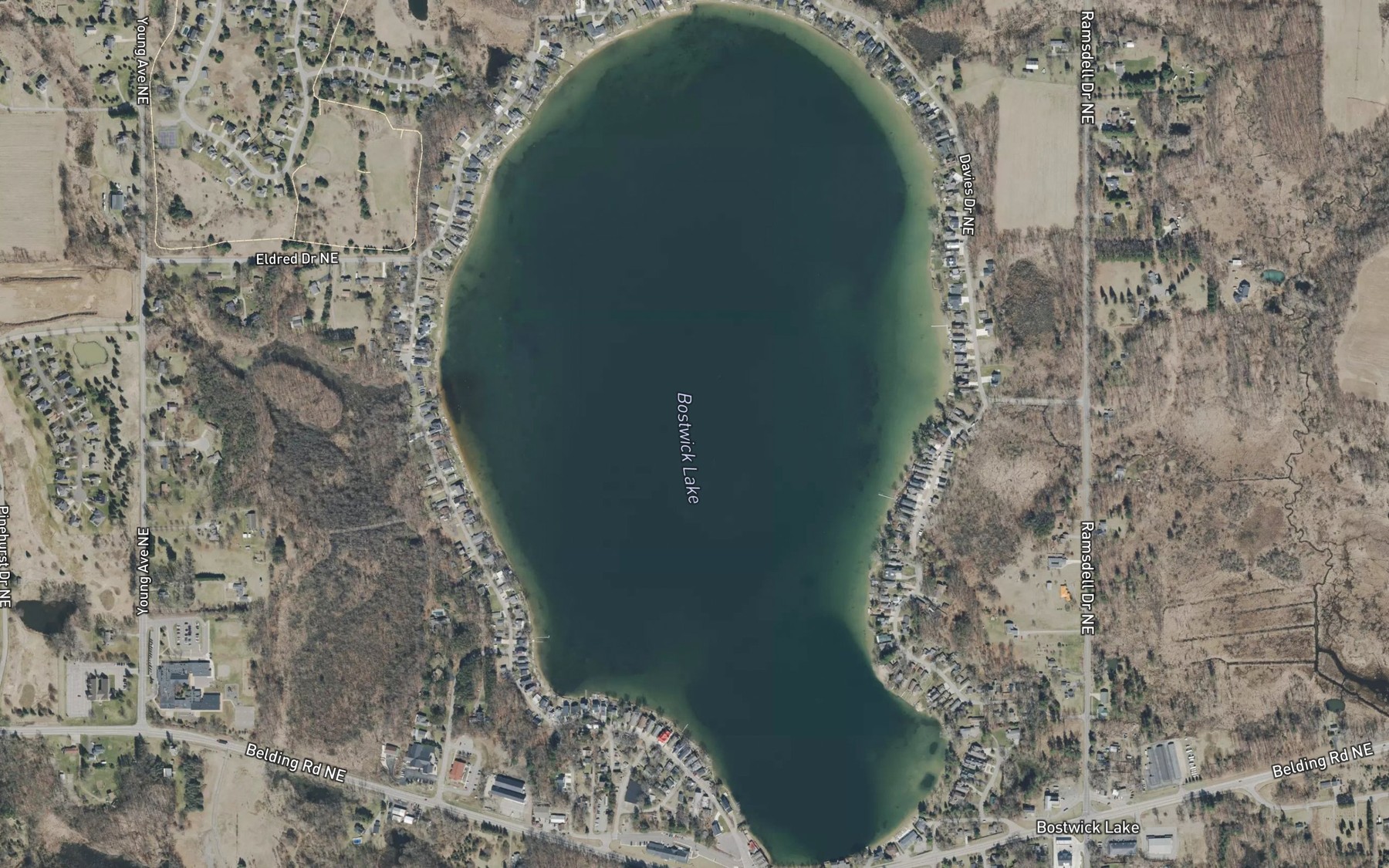 Satellite map of the Bostwick Lake