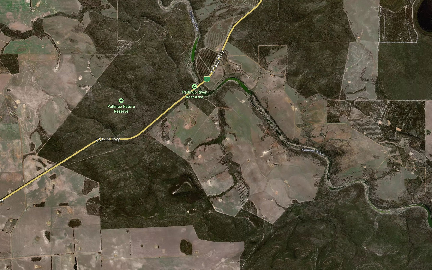 Satellite map of the Pendernup Creek