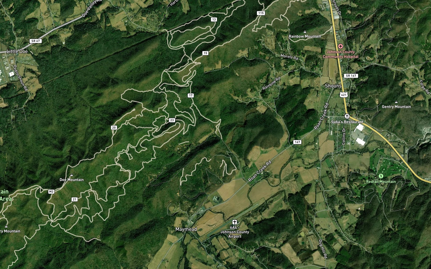 Satellite map of the East Fork Fall Branch