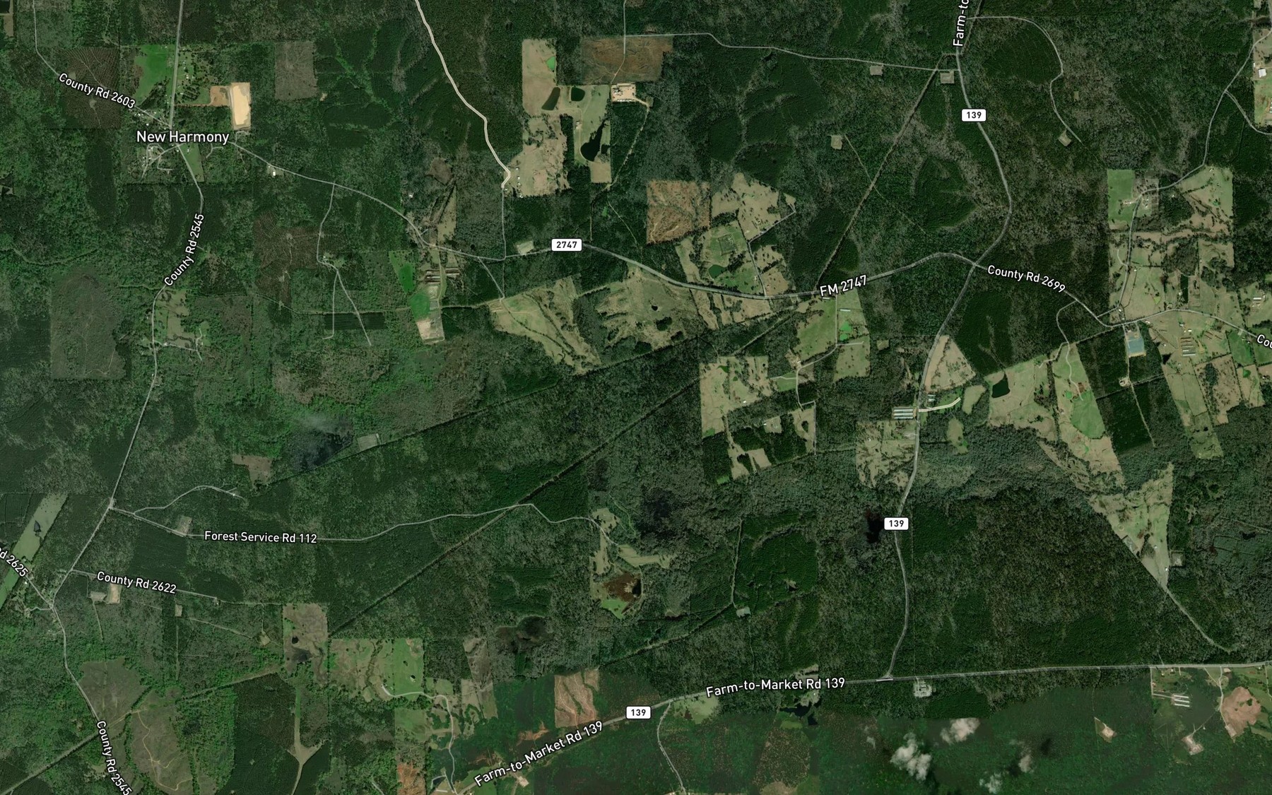 Satellite map of the Mustang Creek