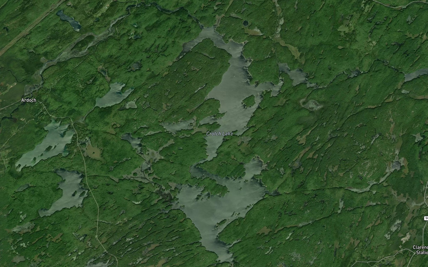 Satellite map of the Crotch Lake