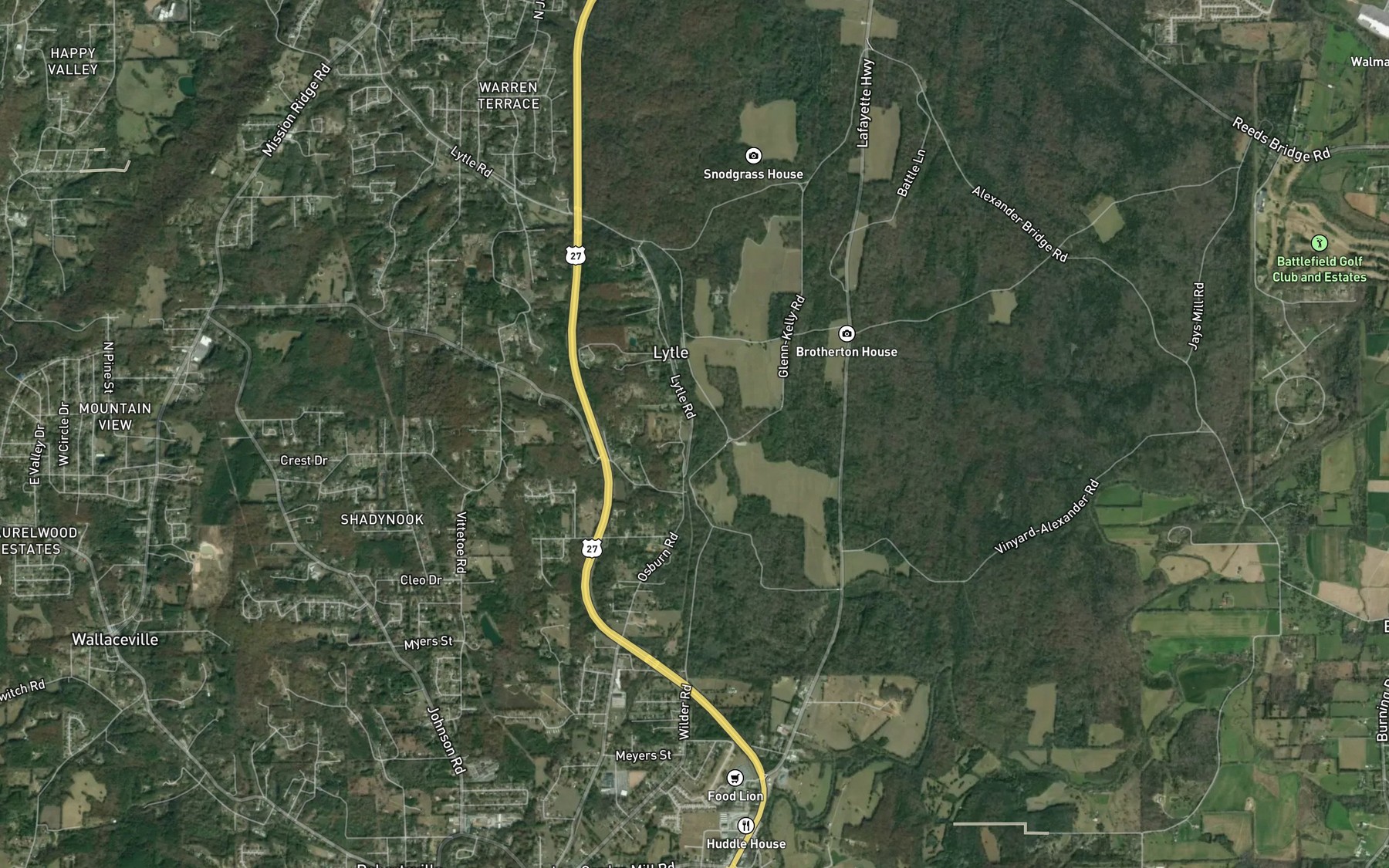 Satellite map of the Bloody Pond (historical)