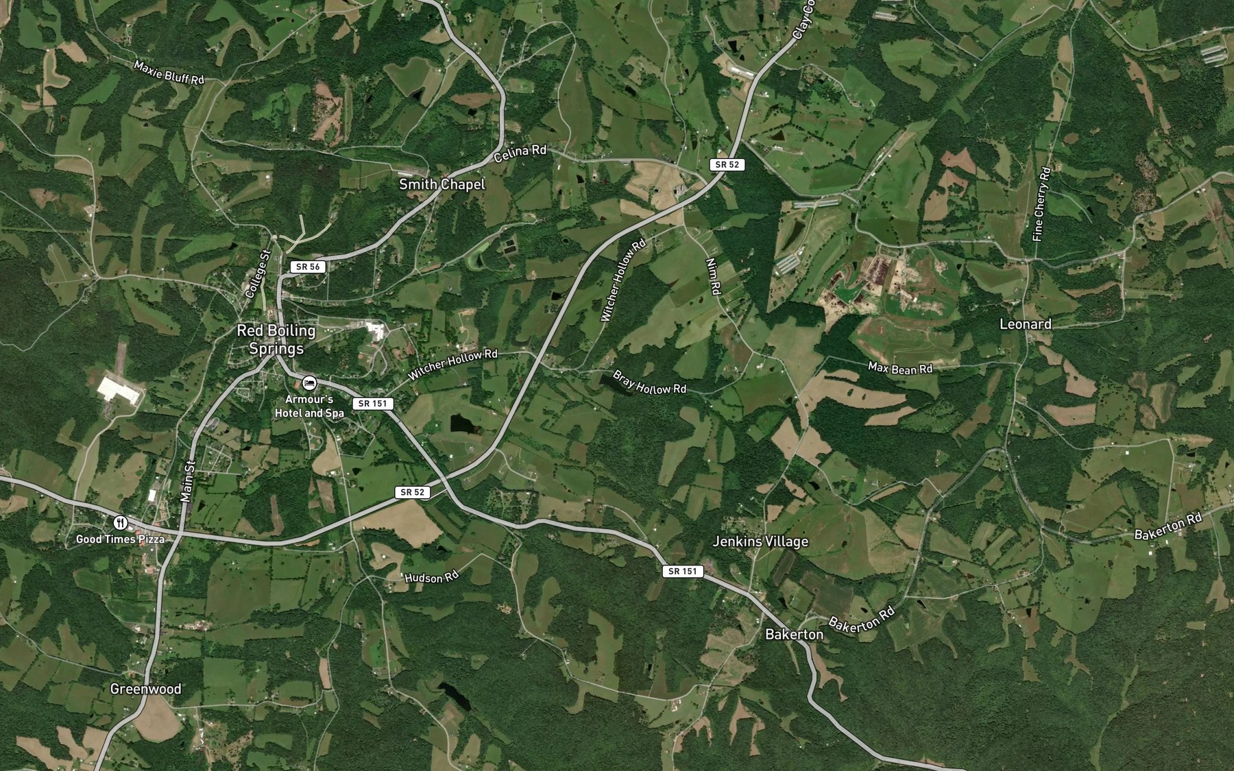 Satellite map of the Red Boiling Springs Lake Number One