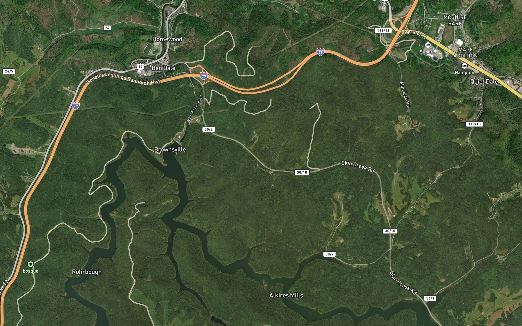Satellite map of the Washburn Run