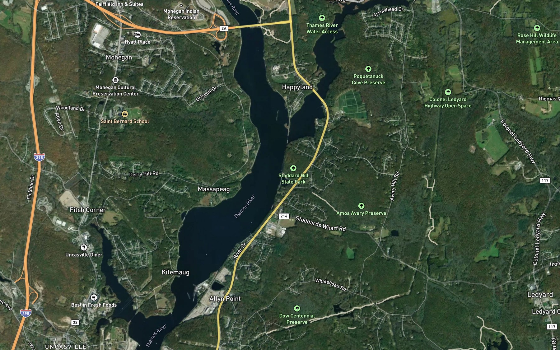 Satellite map of the Stoddard Hill State Park