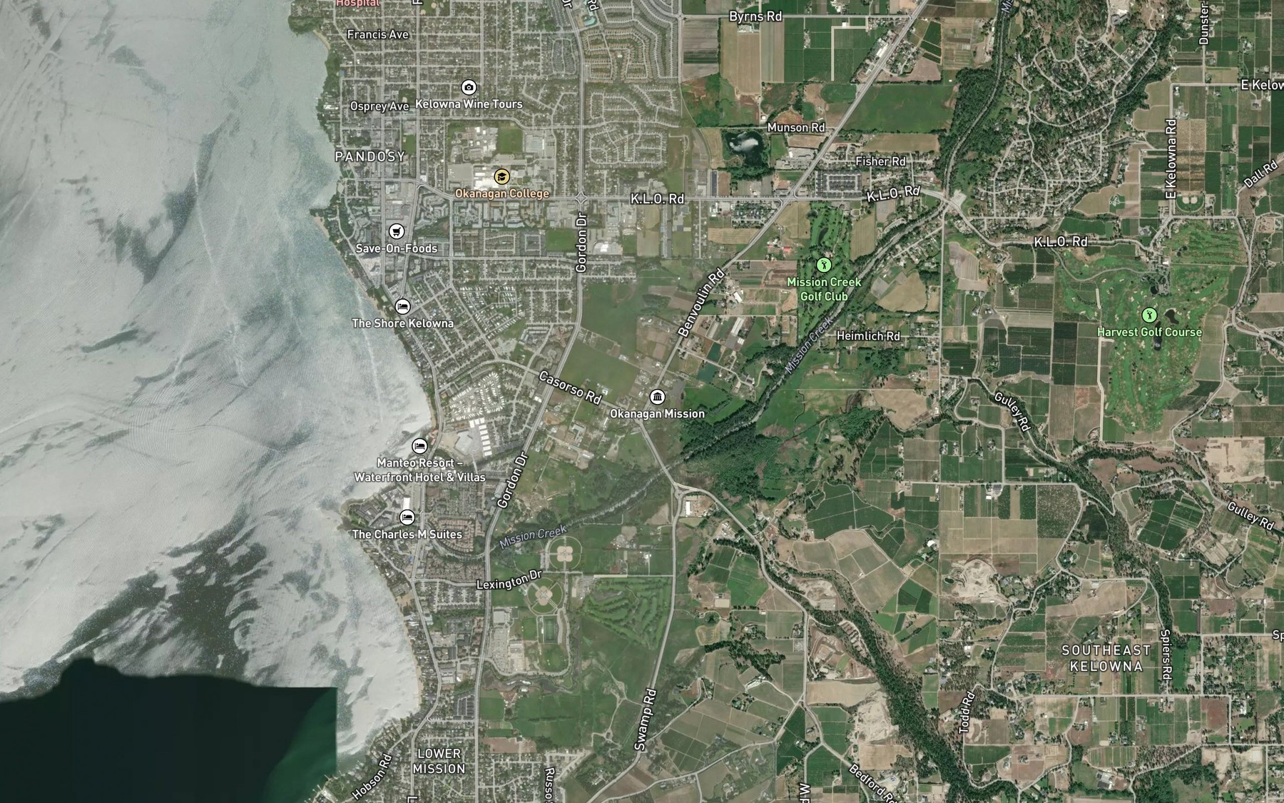 Satellite map of the Priest Creek