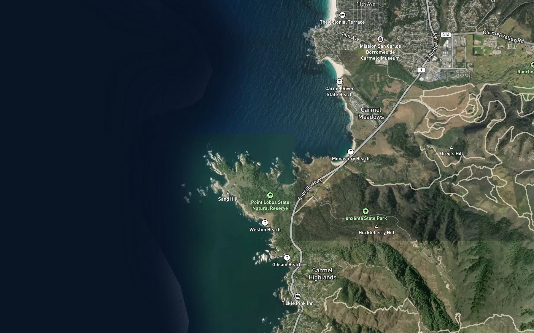 Satellite map of the Bluefish Cove