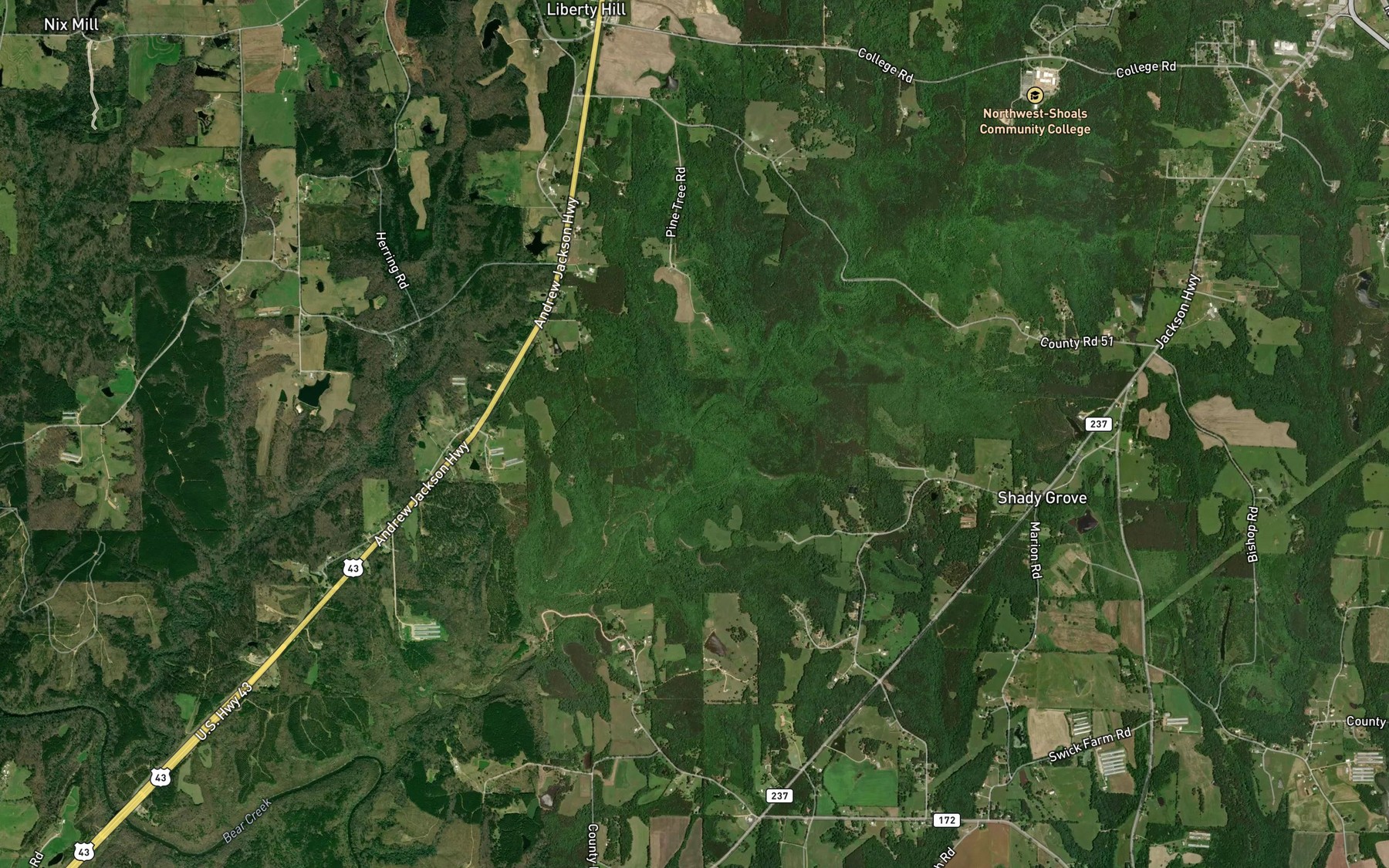 Satellite map of the Isom Branch