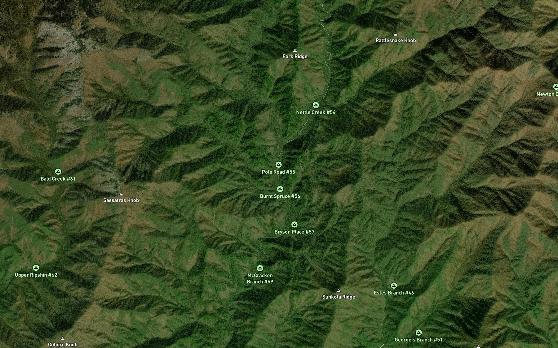 Satellite map of the Pole Road Creek