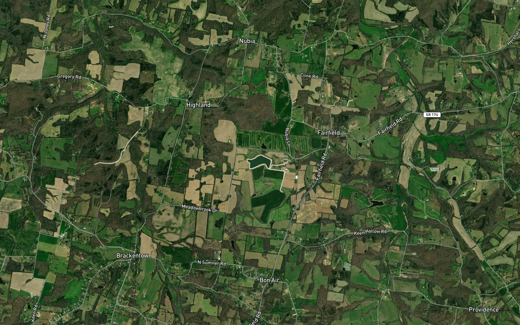 Satellite map of the Meadowbrook Game Farm Lake