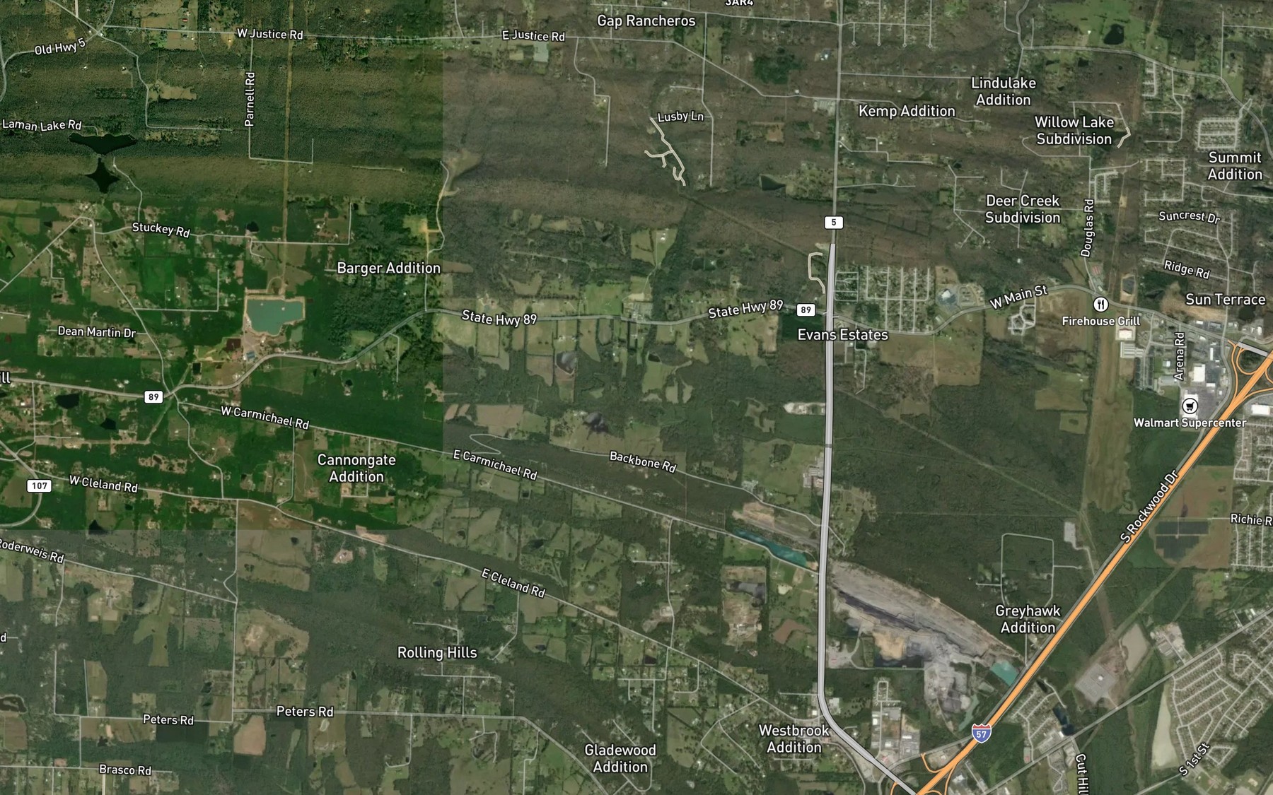 Satellite map of the Blue Branch