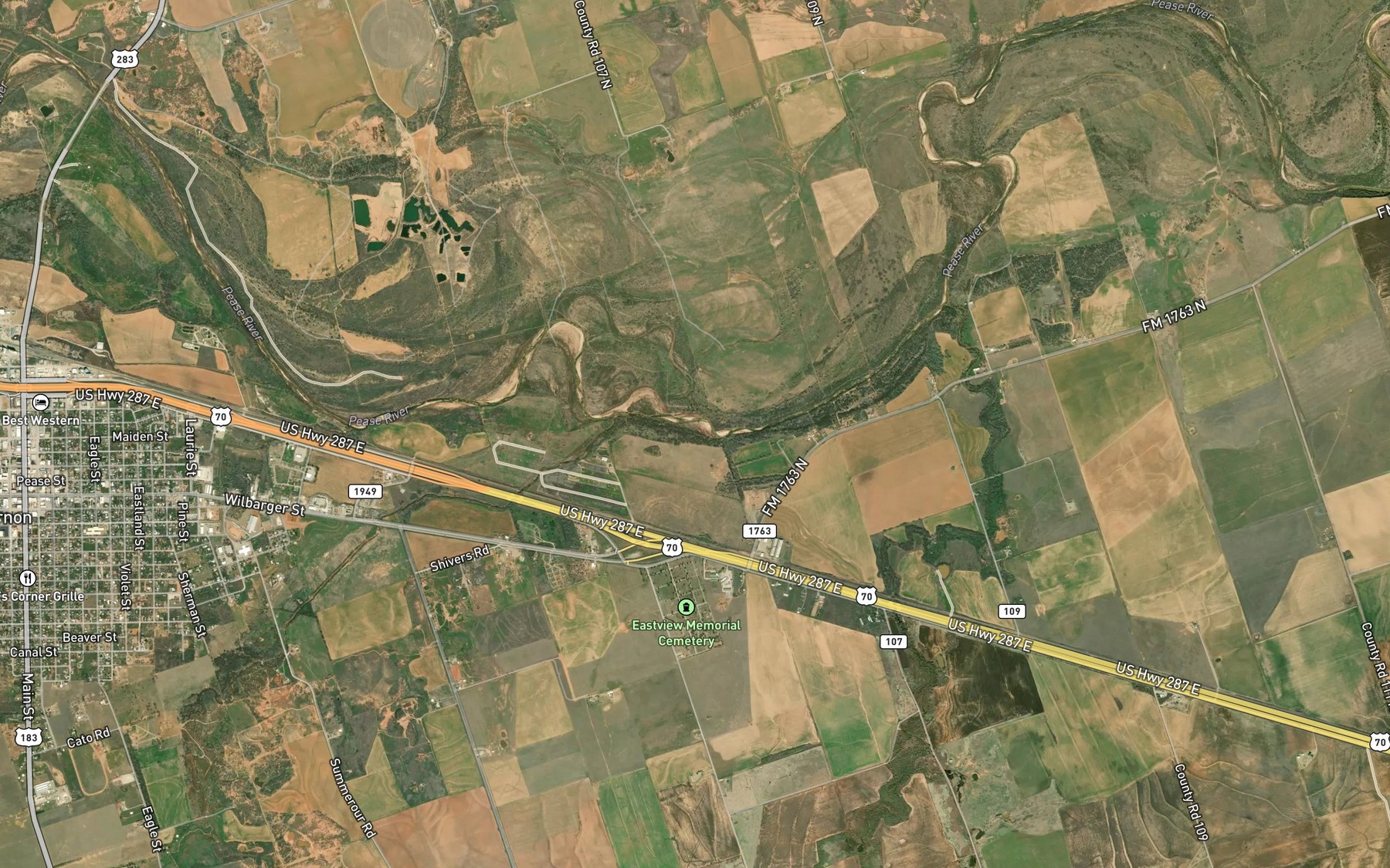Satellite map of the Paradise Creek