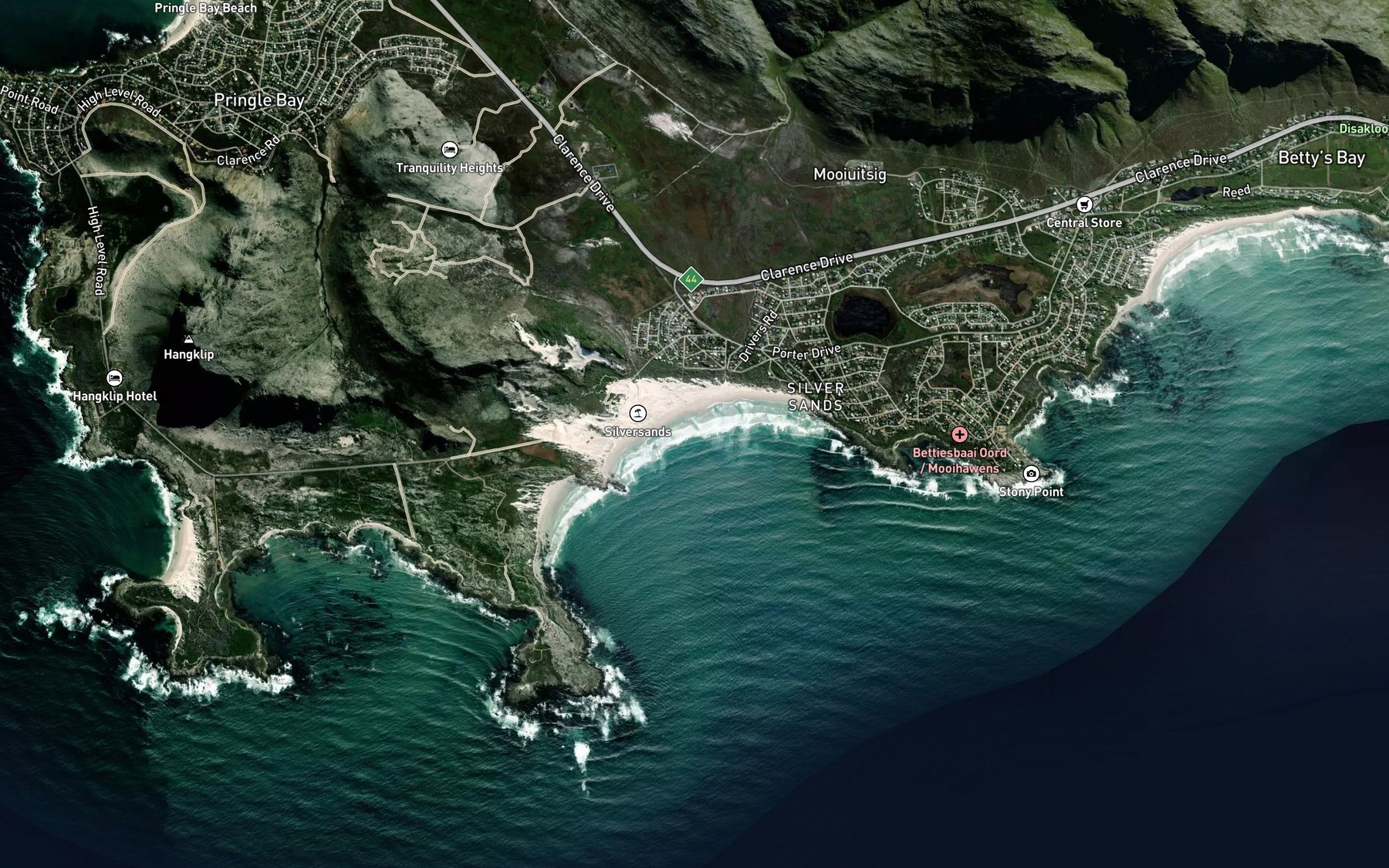 Satellite map of the Silver Sands Bay
