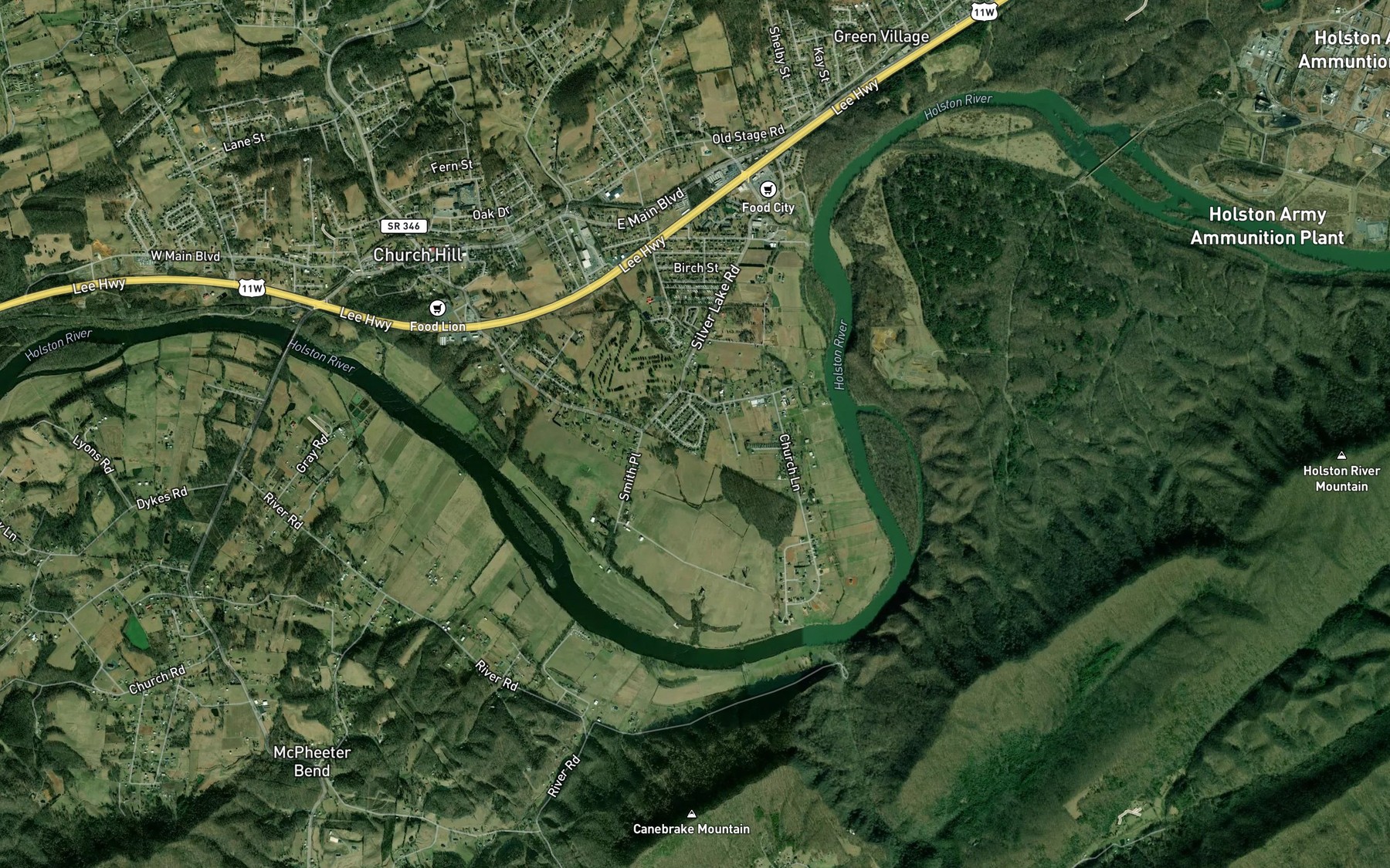 Satellite map of the Smith Bend
