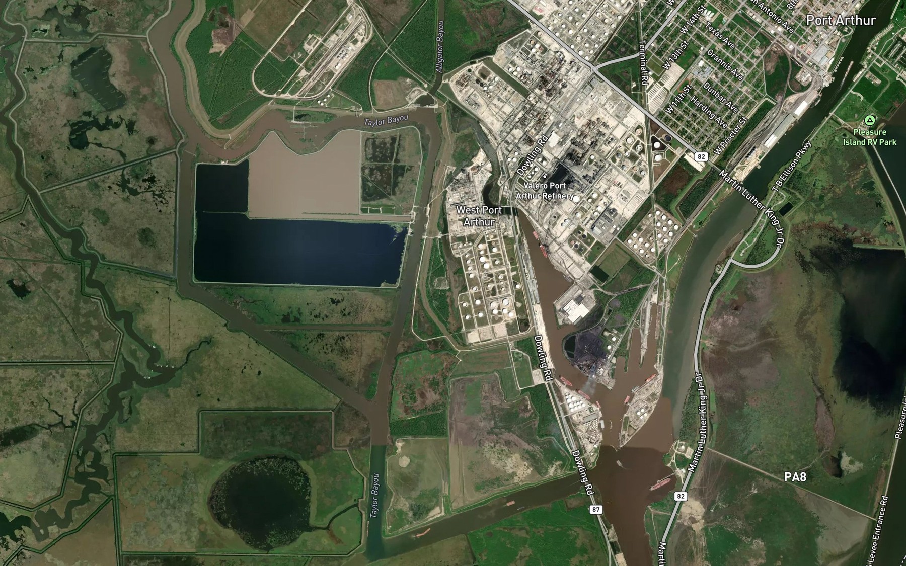 Satellite map of the Salt Bayou
