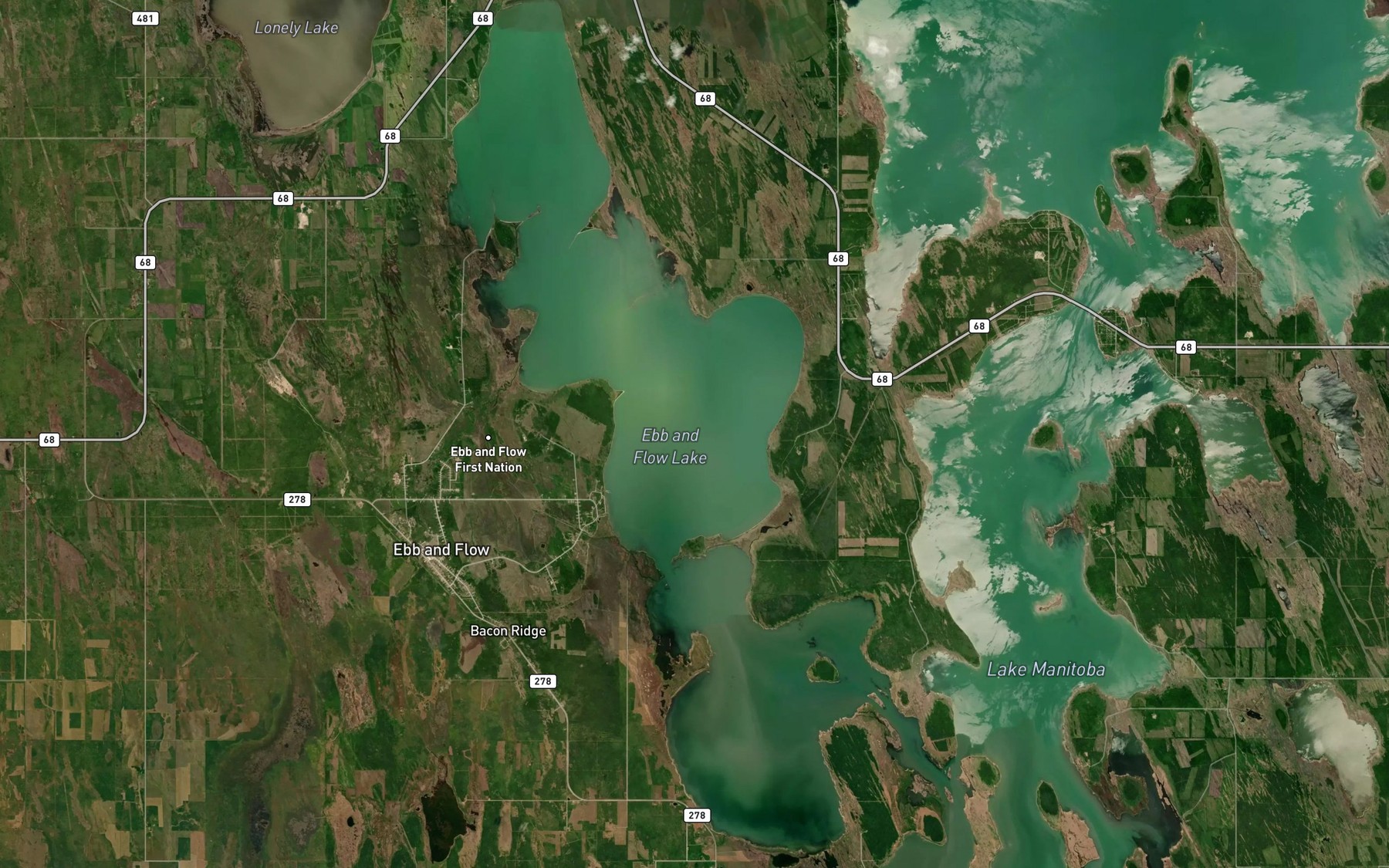 Satellite map of the Ebb and Flow Lake