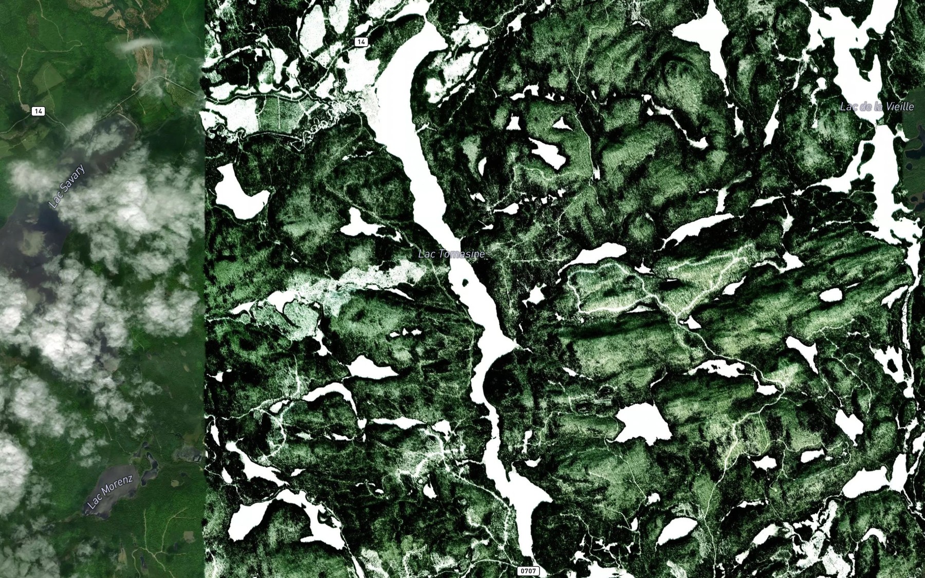 Satellite map of the Lac Tomasine