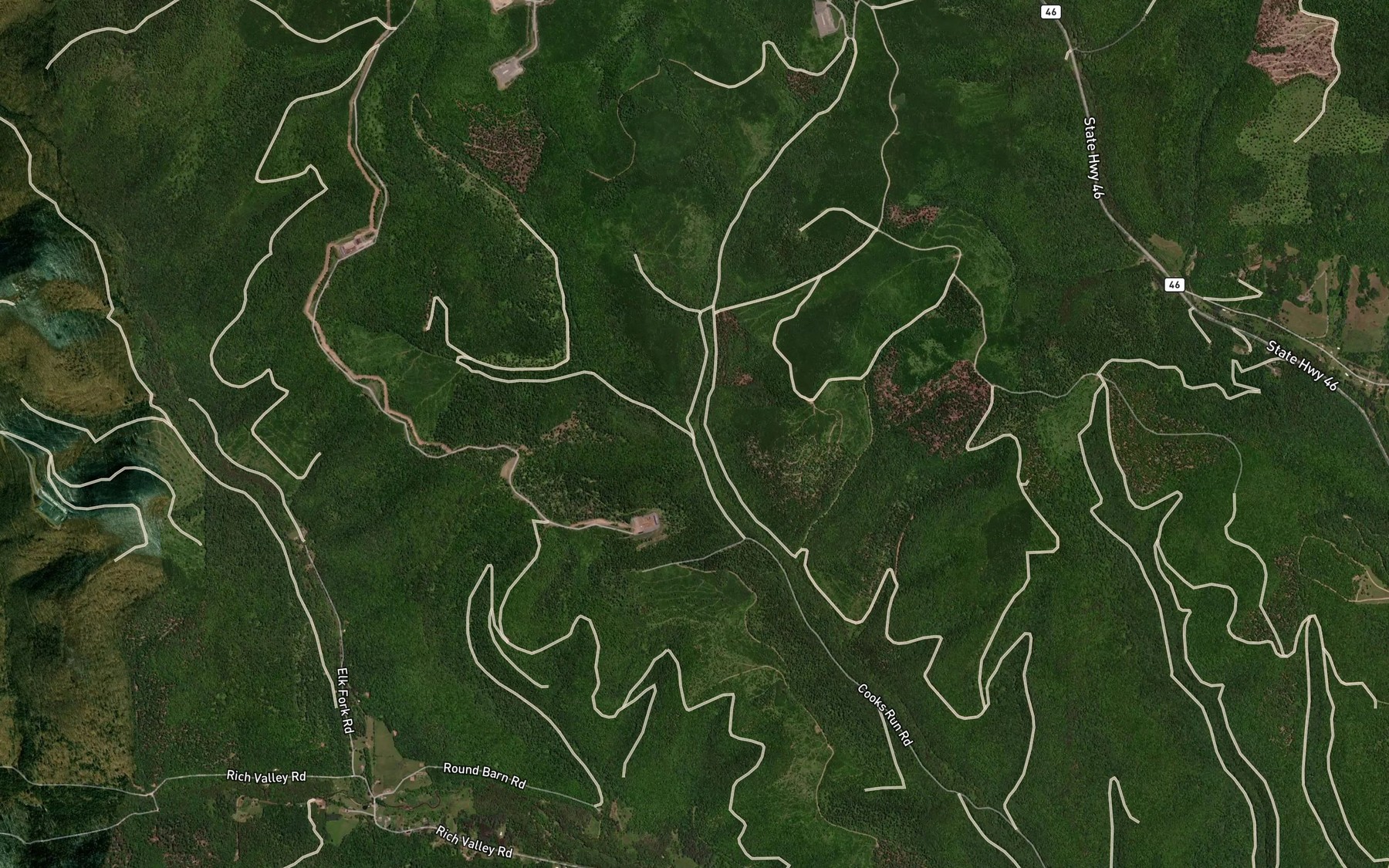 Satellite map of the Left Branch Cooks Run