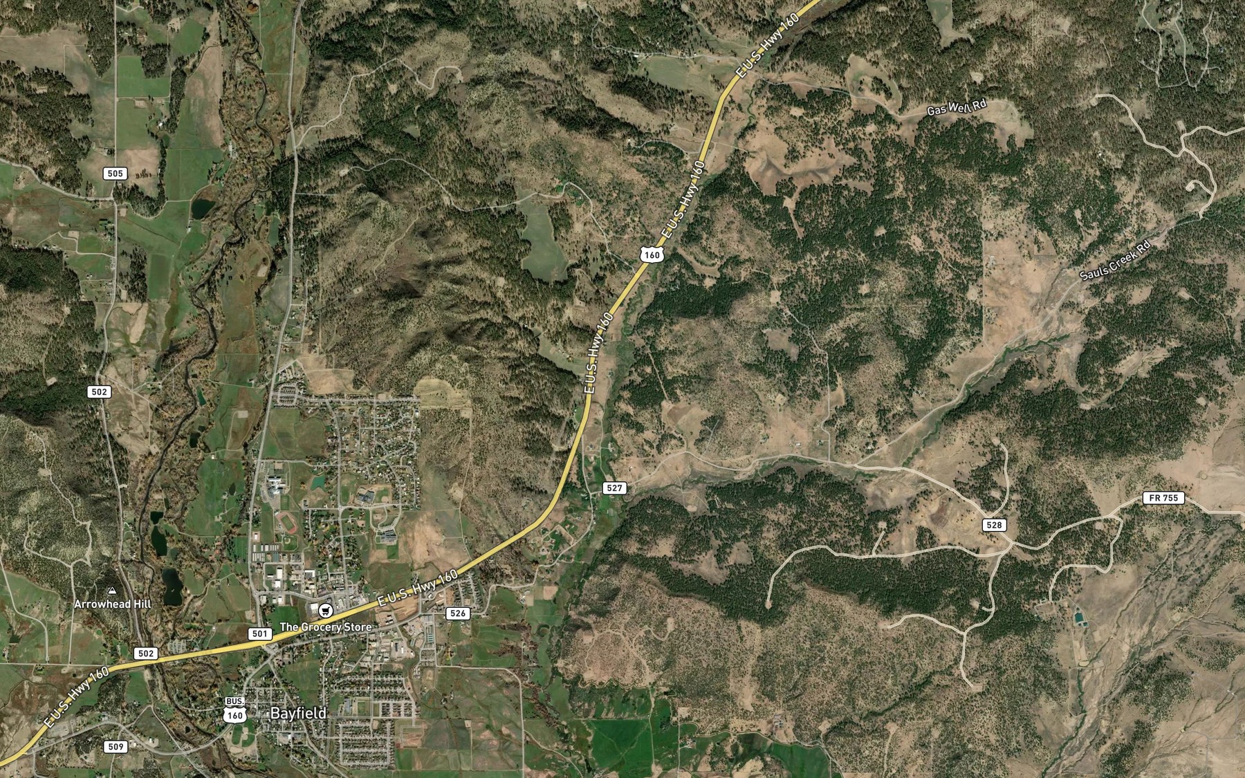 Satellite map of the Sauls Creek