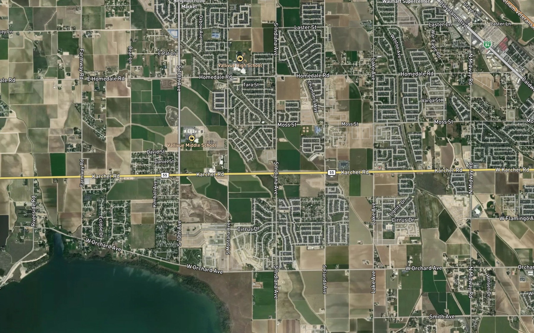 Satellite map of the Deer Flat Caldwell Canal