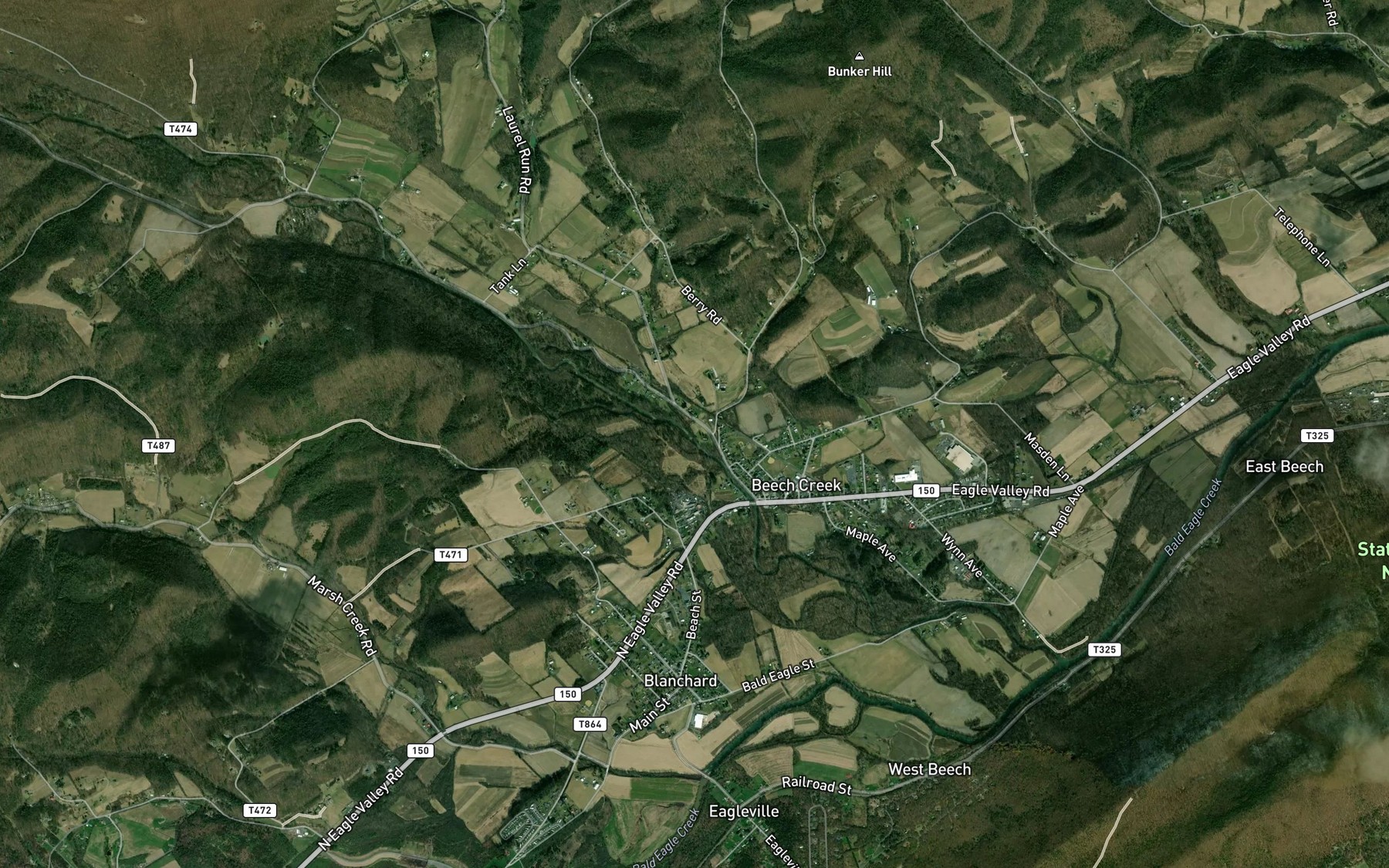 Satellite map of the Bitner Run