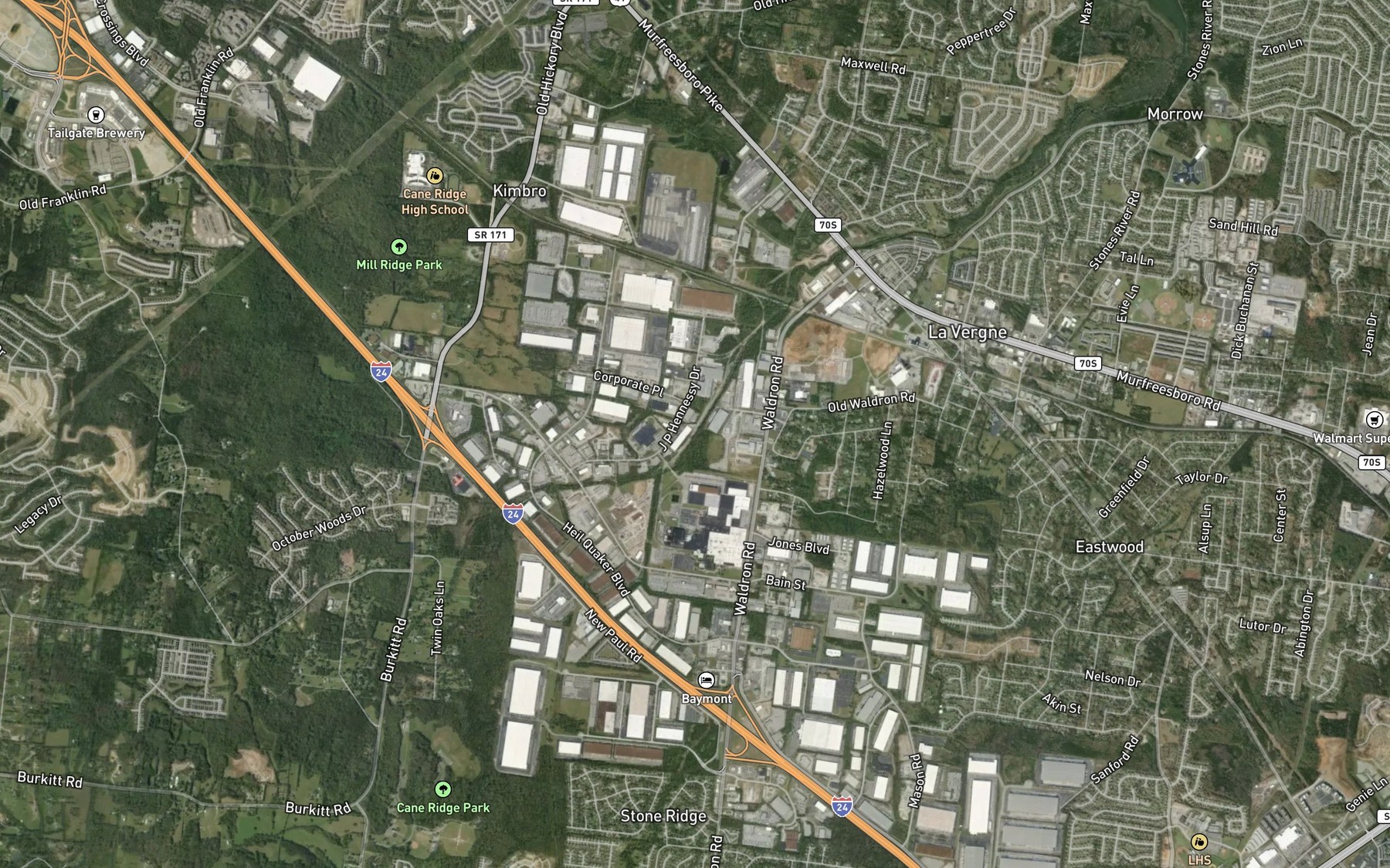 Satellite map of the East Branch Hurricane Creek