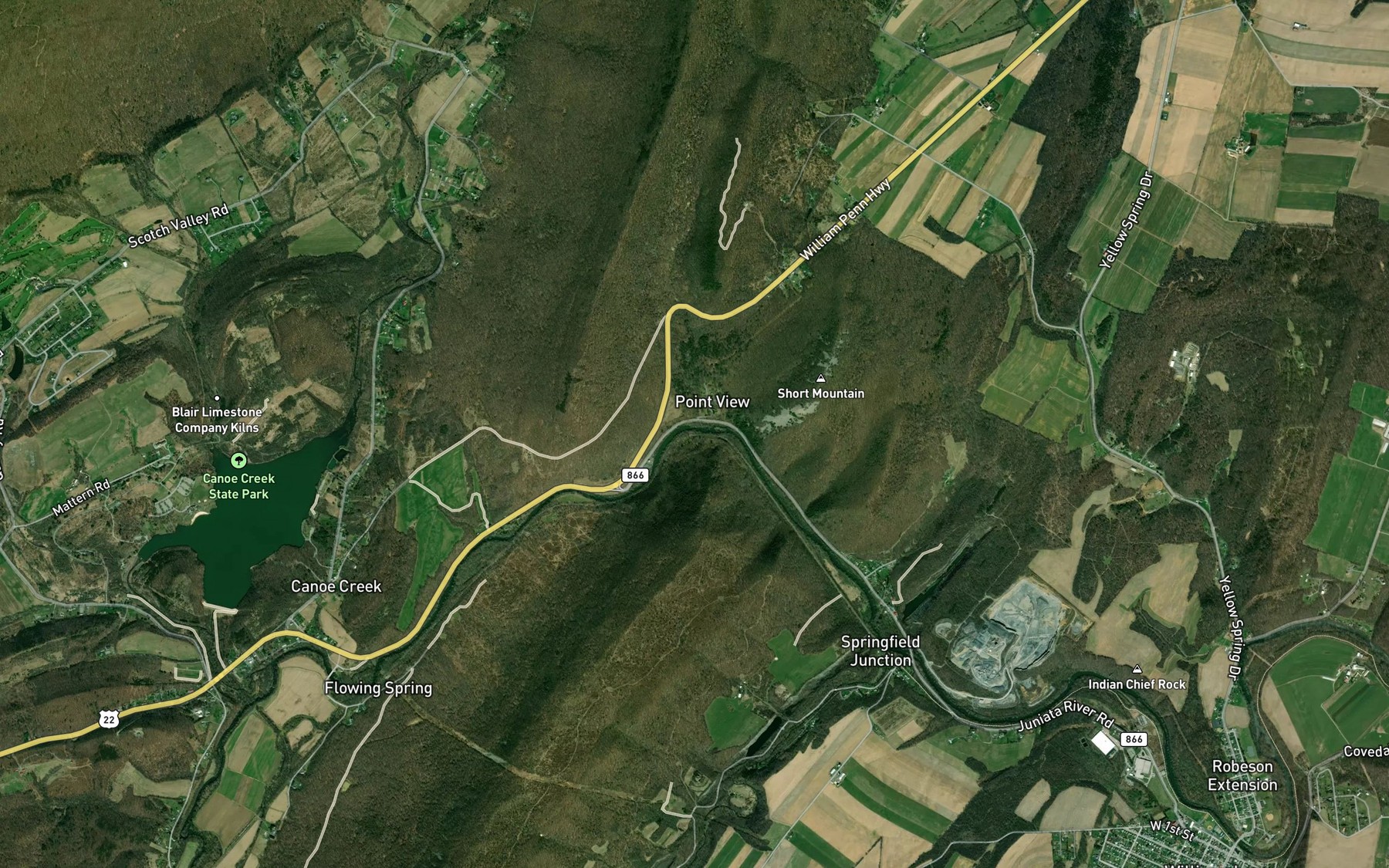 Satellite map of the Township Run