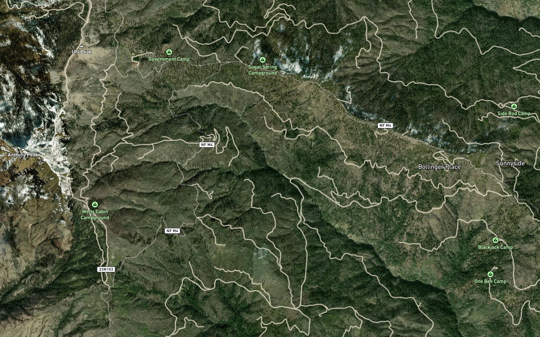 Satellite map of the Burnt Creek