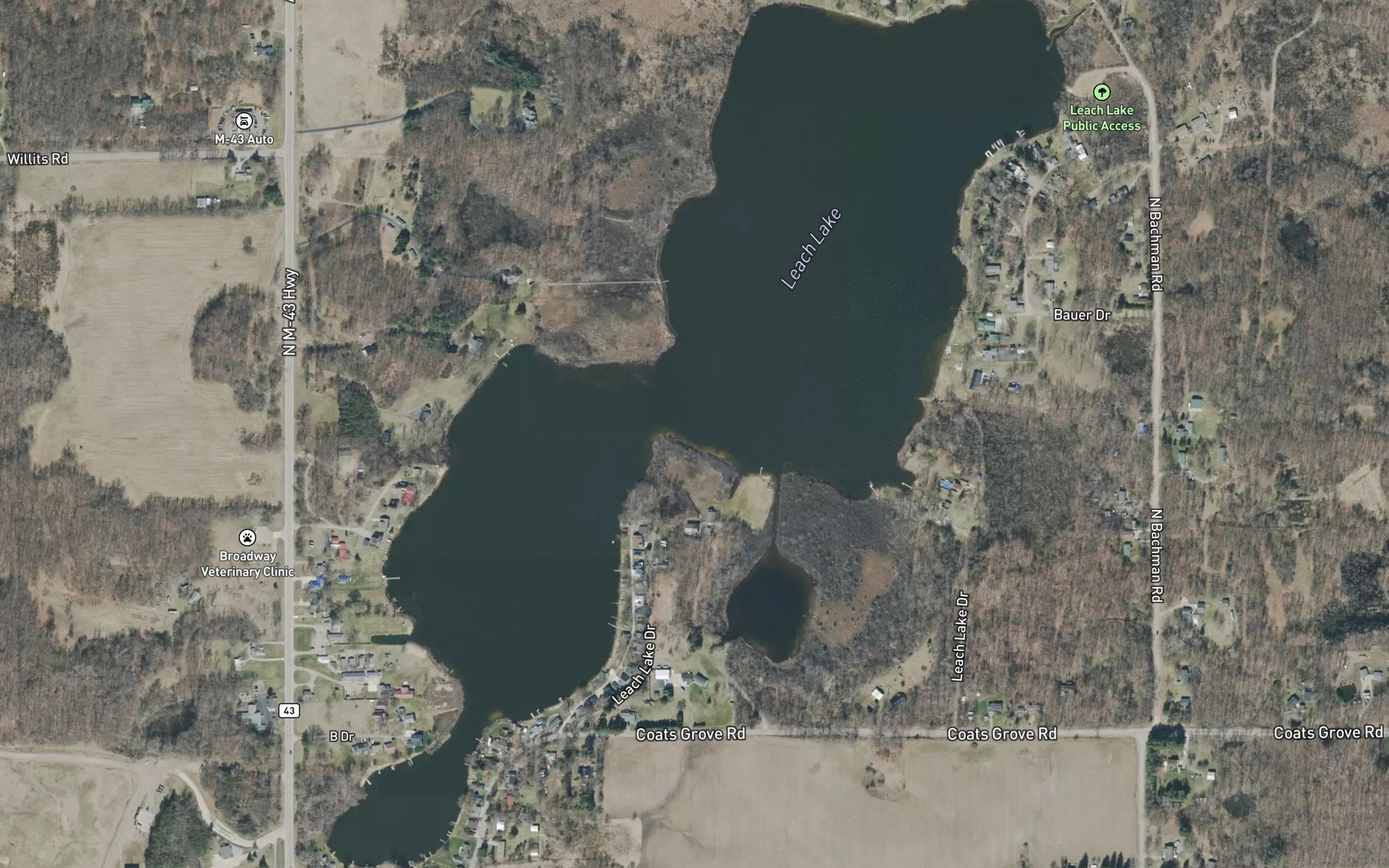 Satellite map of the Leach Lake