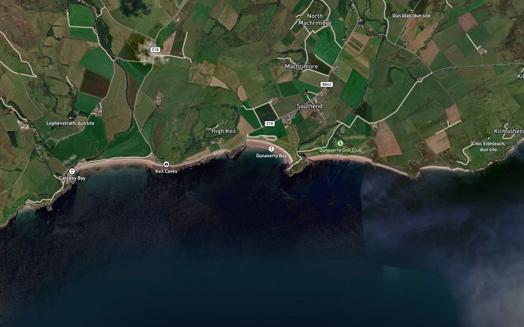 Satellite map of the Dunaverty Bay