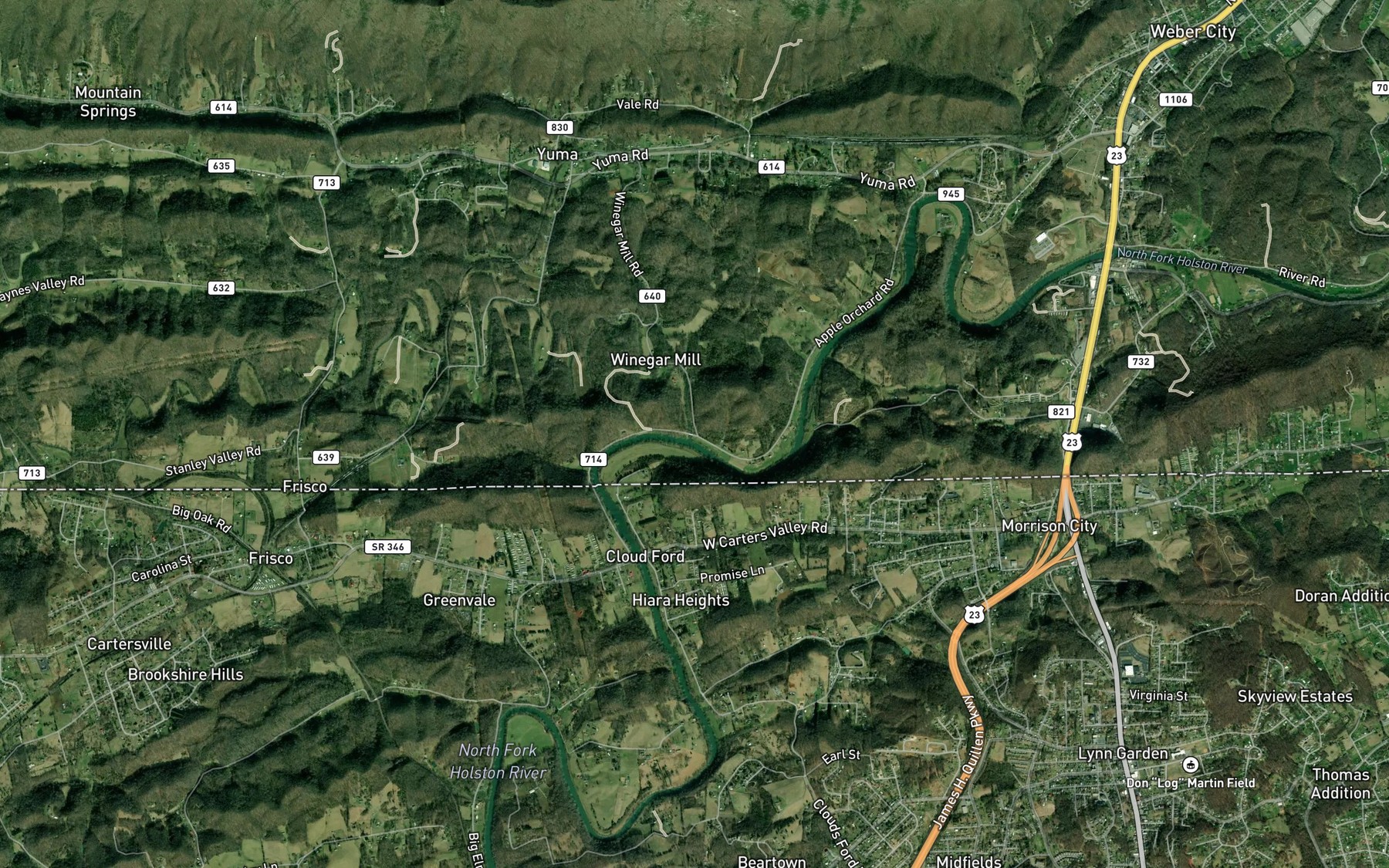Satellite map of the Possum Creek