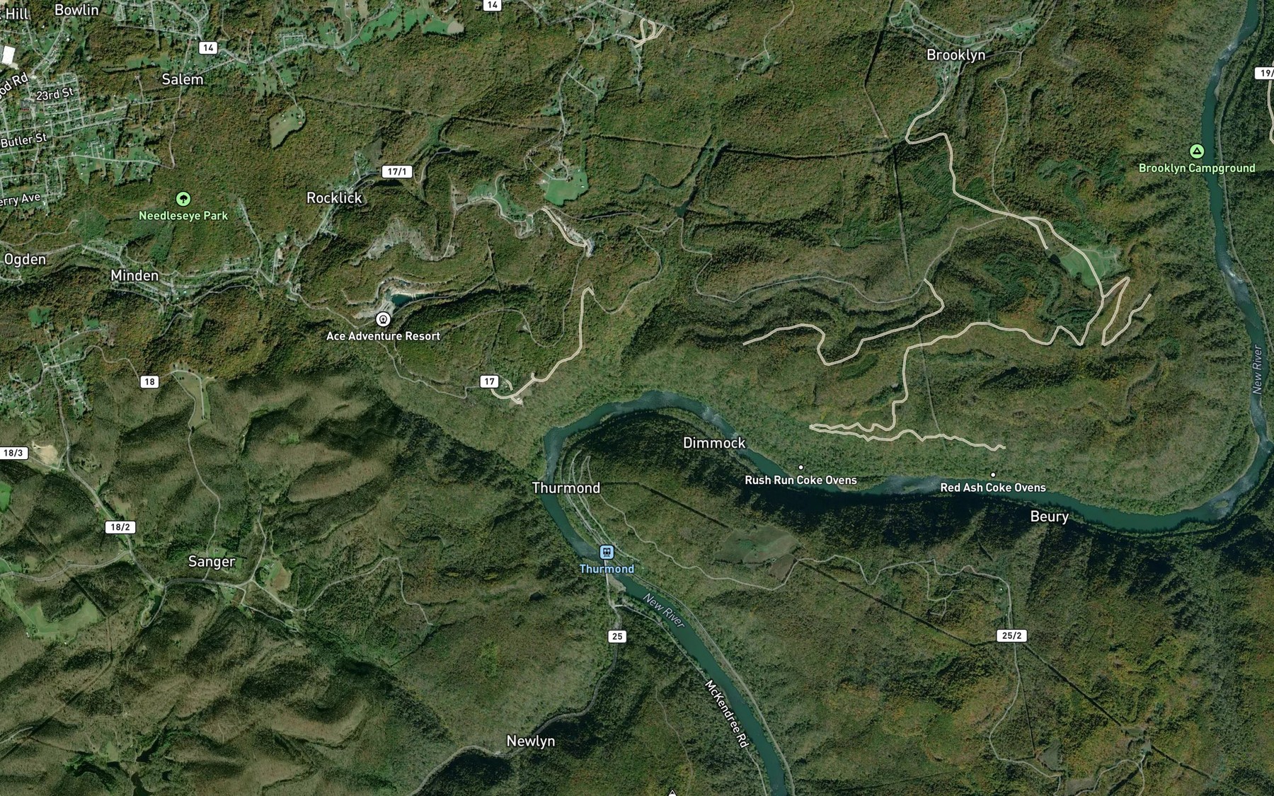 Satellite map of the Rush Run