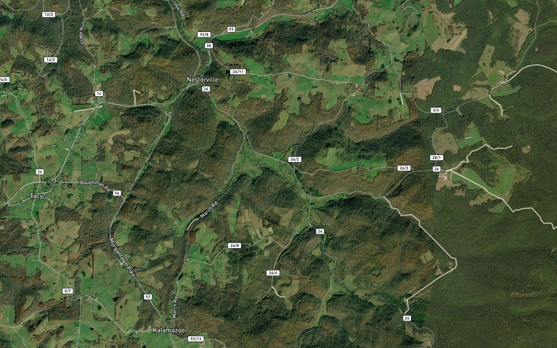 Satellite map of the Mill Run