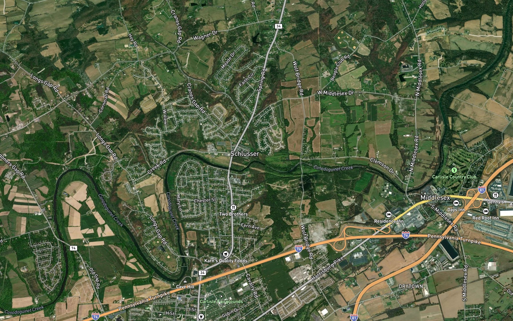 Satellite map of the Wertz Run