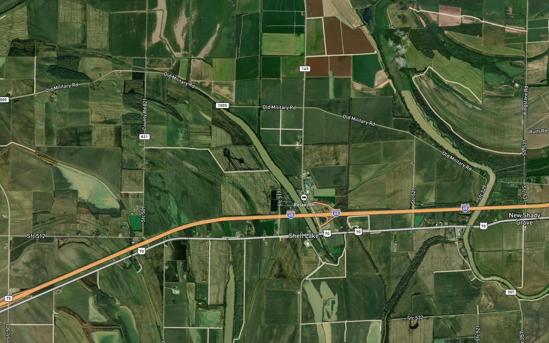 Satellite map of the Shell Lake