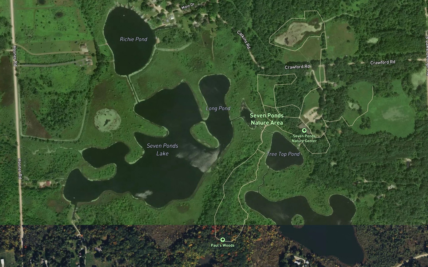 Satellite map of the Seven Ponds Lake