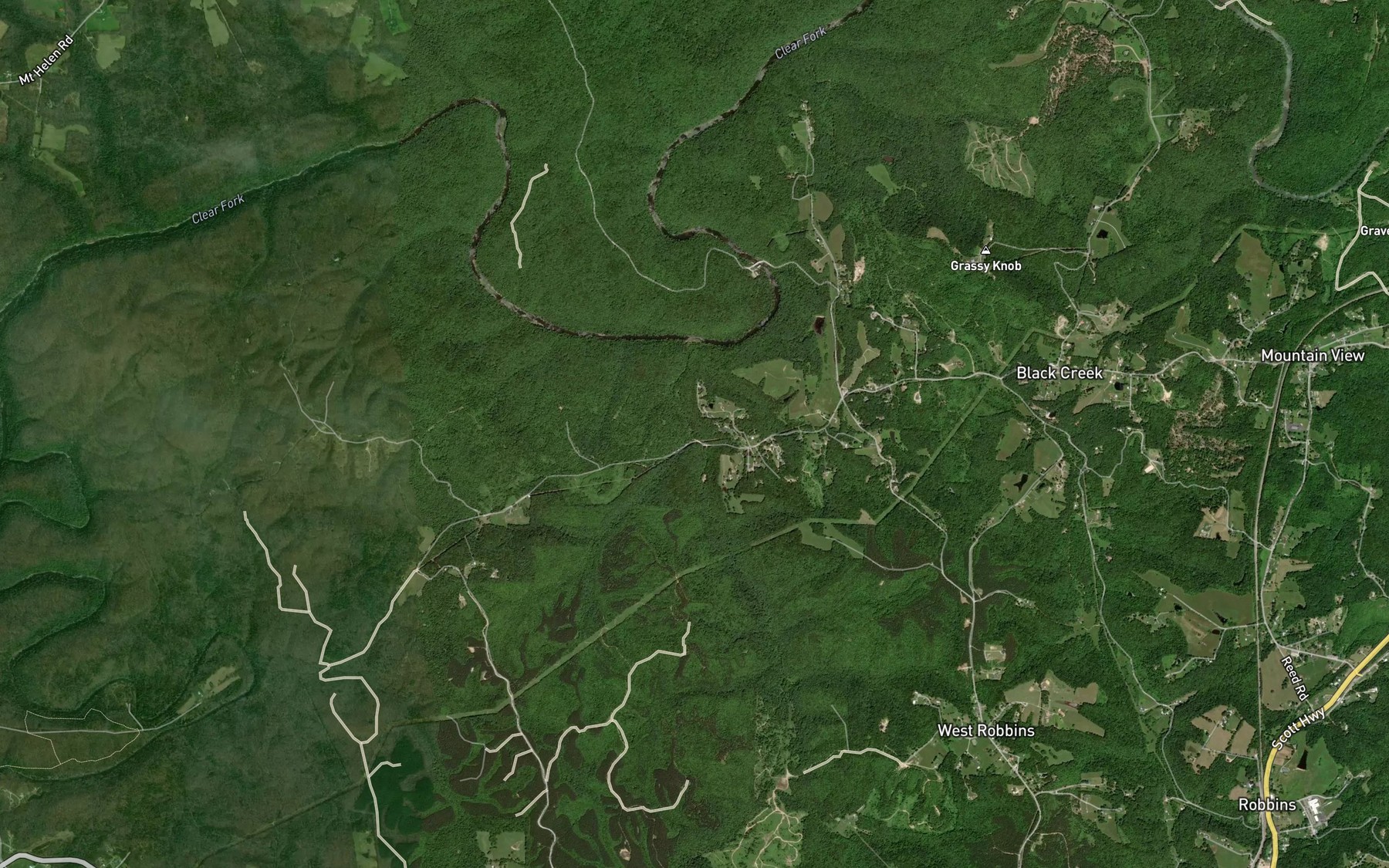 Satellite map of the Wagon Ford Branch
