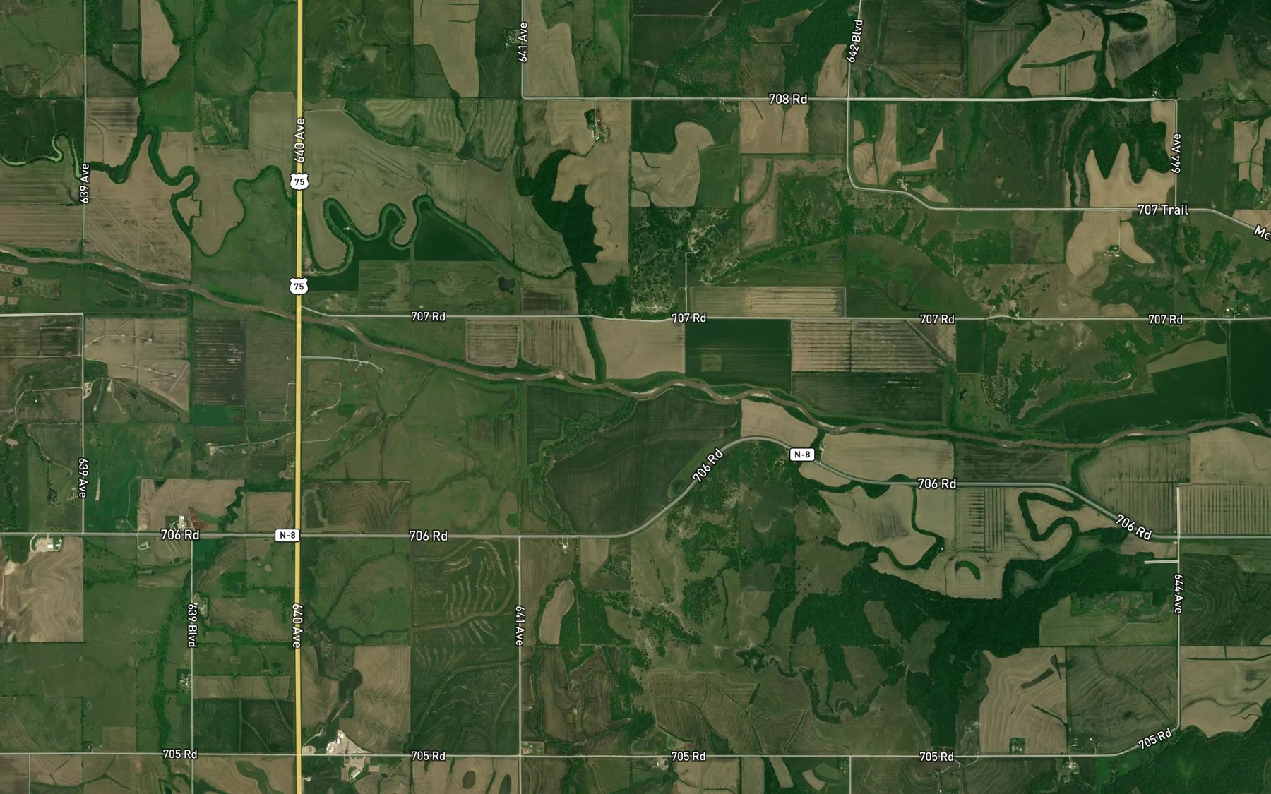 Satellite map of the Honey Creek