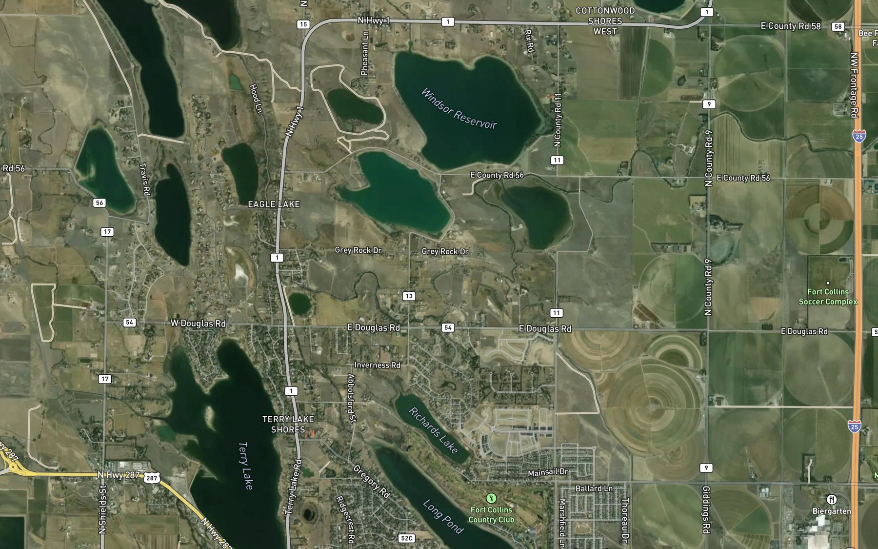 Satellite map of the Larimer County Canal